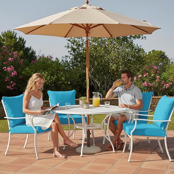 Summsun Waterproof Outdoor Cushions for Patio Furniture, Fade Resistant Backrest and Deep Seat Cushion Set with Removable Cover, 24 x 24 Inch, Teal, 1 Set