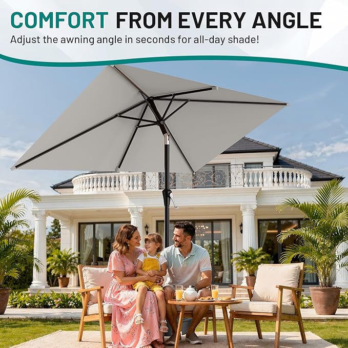 AreShark 6.5' x 10' Rectangular Patio Umbrellas for Outdoor, Outdoor Table Umbrella, Large Outdoor Patio Umbrellas with 6 Sturdy Ribs for Pool, Garden, Deck & Market (Light Gray)