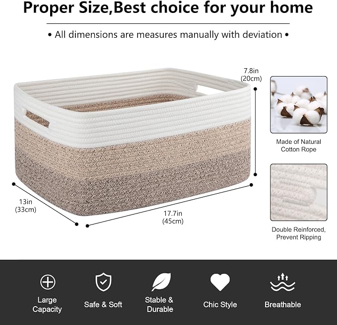 OIASKET Large Storage Basket for Organizing, Woven Rope Basket for Shelves, Closet Organizer Bins for Clothes, Blanket, Toys, Baby Nursery Storage, 17.7" x 13" x 7.87", 4 Packs Gradient Yellow