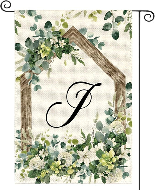 AVOIN colorlife Initial Letter J Monogram Garden Flag 12x18 Inch Double Sided Outside, Spring Floral Family Last Name Yard Decoration