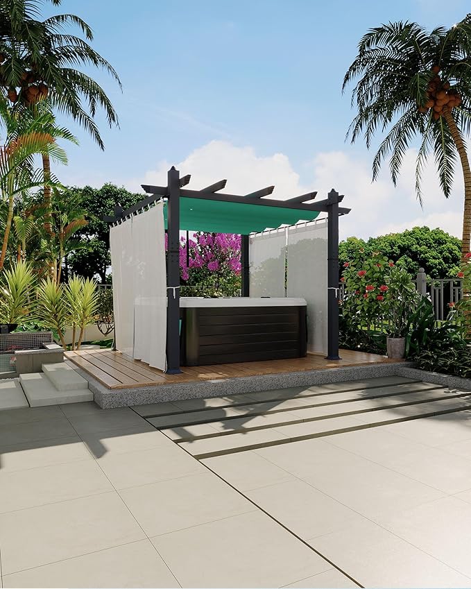 KYBOLT 10x10 Ft Outdoor Pergola with Retractable Canopy & Side Mesh Screen Gray Post Patio Gazebo for Backyard Deck Garden Lawns Porch(Blue+White)