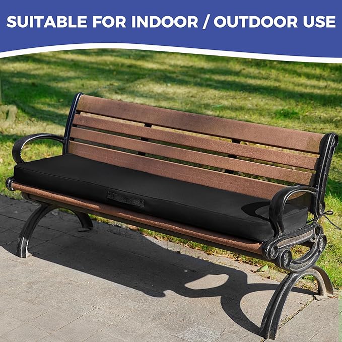IPYNBAP Outdoor Bench Cushions for Outdoor Furniture, 48x18x3 Inch, Waterproof Bench Pillow, Fade Resistant Long Bench Seat Pads for Garden, Indoor, Porch Swing, Black