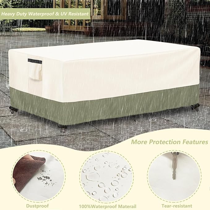Outdoor Coffee Table Cover 42 W x 26 D x 16 H Inches,600D Heavy Duty Waterproof Outdoor Table Cover,Patio Rectangle Table Covers ,Beige