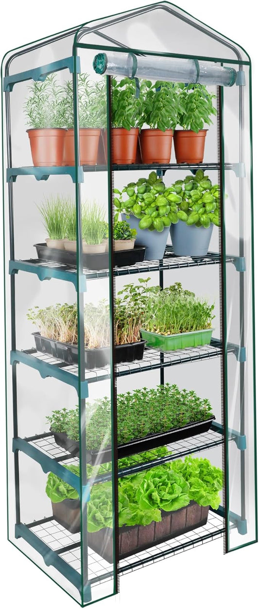 KOL 5-Tier Mini Greenhouse - PVC Clear Cover & Steel Frame - Portable Small Green House for Indoor & Outdoor Use - Grow Plants, Seedlings, Herbs
