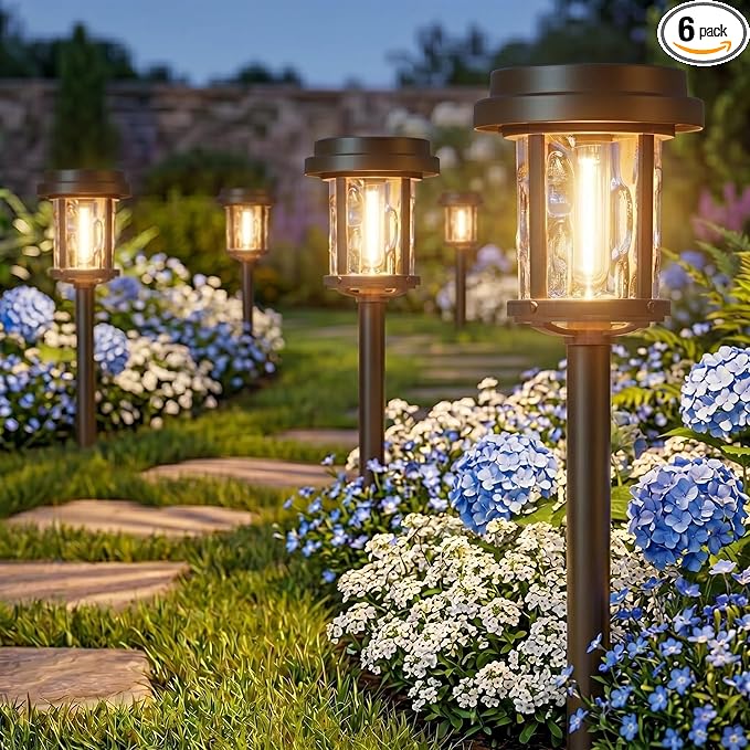 XMCOSY+ Solar Pathway Lights 6 Pack, Bright 20 Lumens Solar Garden Lights, Auto On/Off 10 Hours with Metal Glass Solar Powered, Waterproof Landscape Lights for Outside Yard Walkway Driveway Lawn