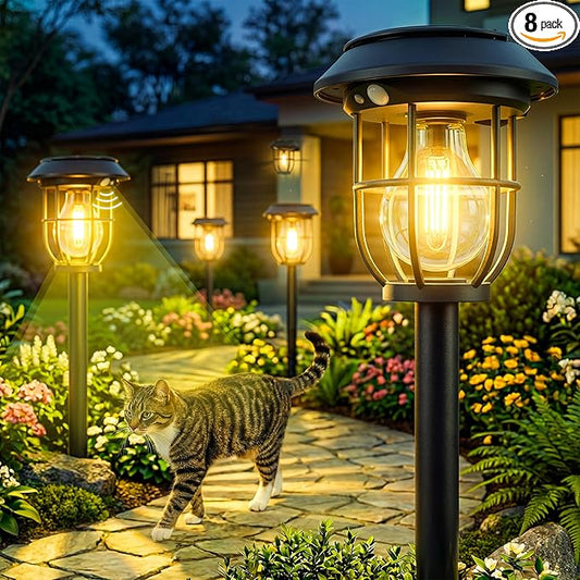 Solar Lights Outdoor, 6 Pack Waterproof LED Pathway Lights with 3 Adjustable Modes, Auto On/Off Lighting for Garden, Yard, Walkway, Driveway, Porch, Hanging on Trees or Tabletop, Warm White