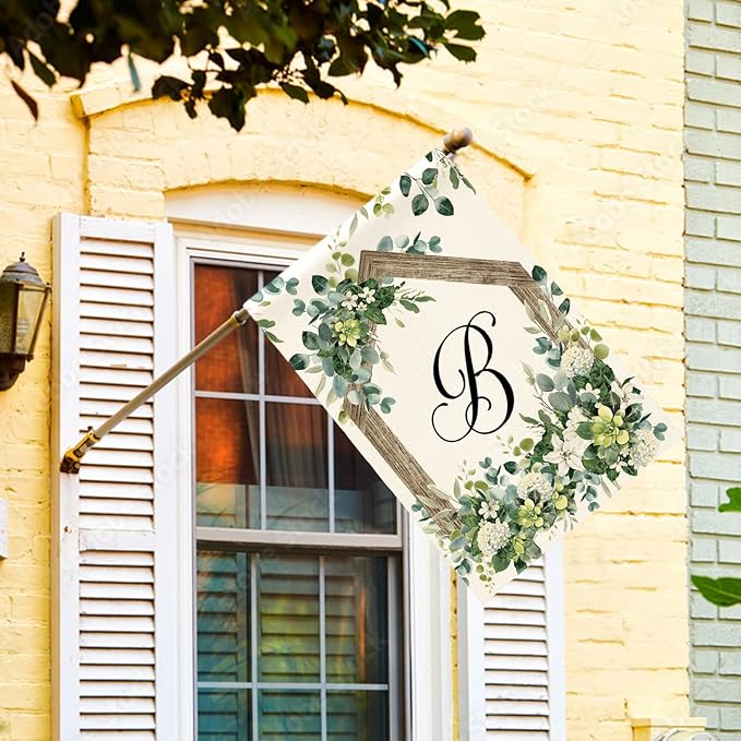 AVOIN colorlife Initial Letter B Monogram House Flag 28x40 Inch Double Sided Outside, Spring Floral Family Last Name Yard Decoration