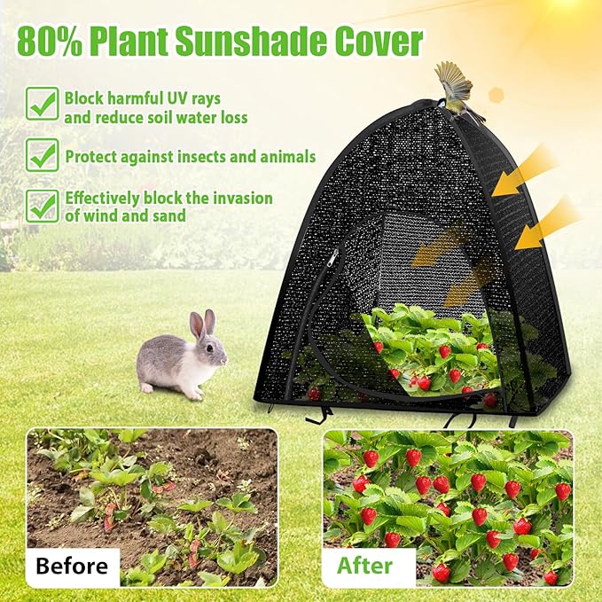 2 Pack Plant Shade Tent, Plant Shades for Outdoor Plants, UV Resisitant 80% Sunblock Shade for Plants Sun Protection, Plant Shade Cover for Flower Potted Plants (28x28x33Inch)