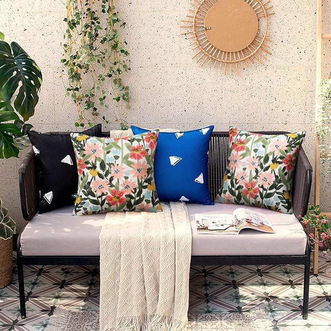Pyonic Outdoor Pillows Cover Pack of 2 Spring Floral Waterproof Throw Pillow Covers 20X20 inch Outdoor Pillows for Patio Furniture Garden Square Outside Waterproof Pillow