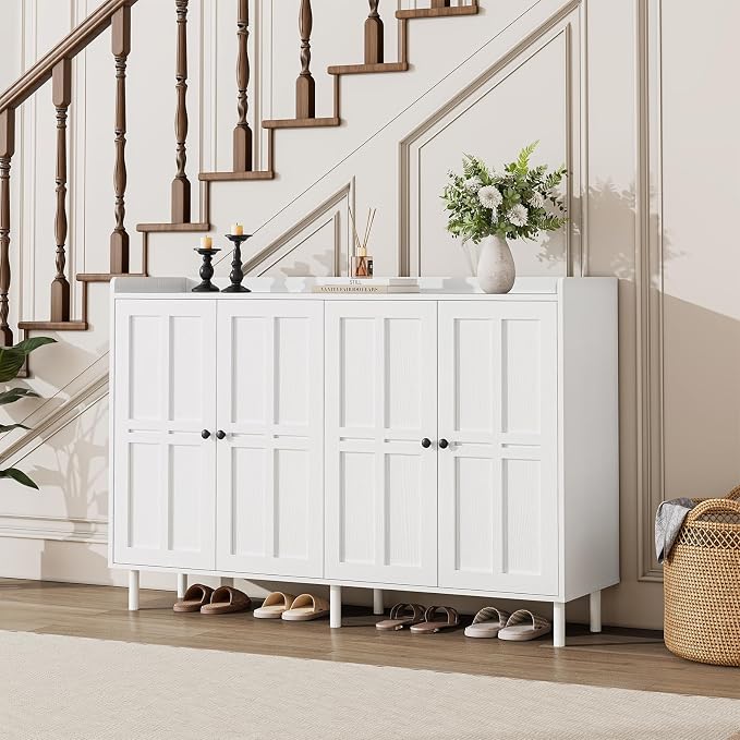 ONBRILL Extra Large Shoe Cabinet with 4 Doors & 6 Adjustable Shelves(White)