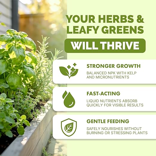 Herb Plant Food – Liquid Fertilizer for All Edible Herbs, Supports Faster Growth, Lush Leaves & Better Flavor, 32oz