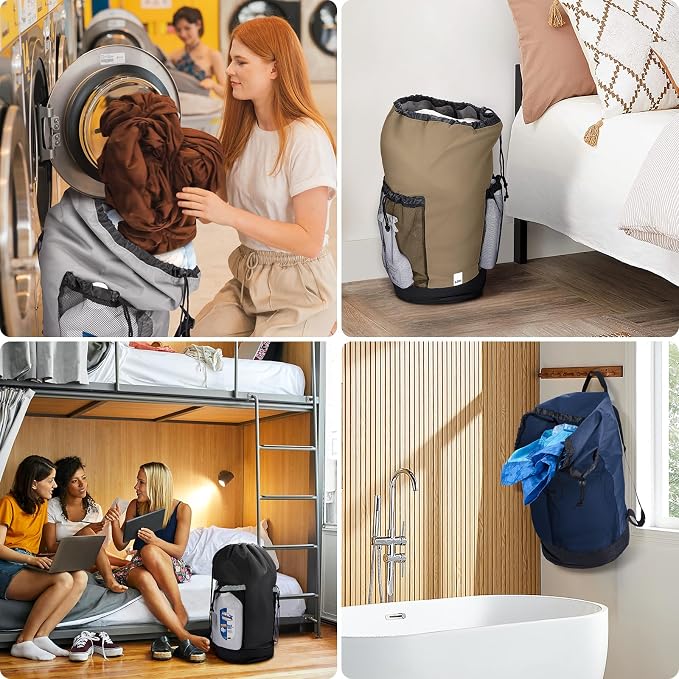 BALEINE 2PK 120L Laundry Bag Backpack, 900D Oxford Fabric Large Travel Laundry Bags with Shoulder Straps and 2 Mesh Pockets for College Dorm, Apartment, Laundromat (Gray, 120L)