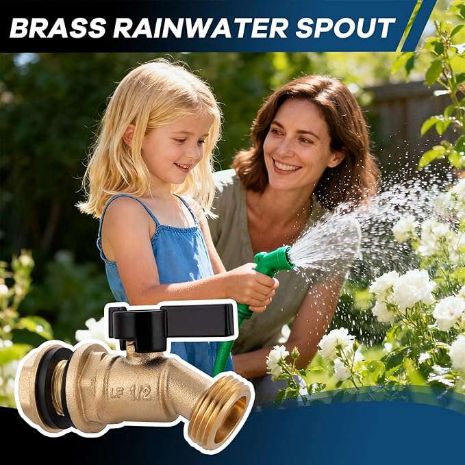 Rain Barrel Spigot Kit 3/4" GHT Slid Brass Water Barrel Spigot,Leakproof Garden Hose Connector Bulkhead Fitting with Drain Valve for Buckets and Rain Barrels DIY Kit