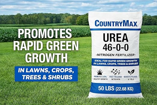 CountryMax Urea Fertilizer 46-0-0, 10LB Bag – High Nitrogen Lawn Fertilizer for Fast Green-Up – Plant Food for Lawns, Gardens, Crops, Trees & Shrubs – Professional Granular Plant Fertilizer