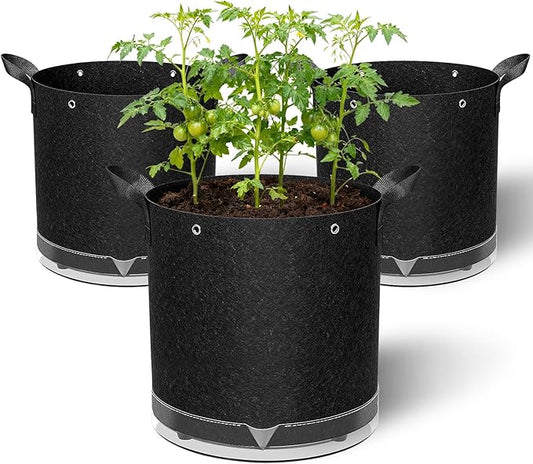 3 Pack 7 Gallon Self-Watering Grow Bags, Thick Nonwoven Fabric Pots with Support Rings and Reinforced Handles, Self-Watering Planters with Bottom Reservoir for Tomatoes Peppers Potatoes and Vegetables
