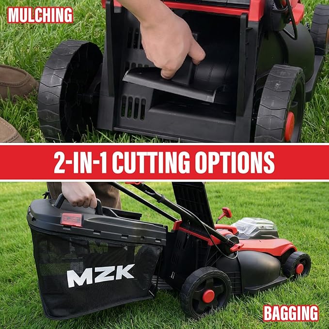 MZK 40V 16" Electric Lawn Mower, 2-in-1 Brushless Cordless Lawn Mower, Walk-Behind Push Mowers with 5-Position Height Adjustment, 2 x 4.0Ah Batteries & Charger Included, LM16B011