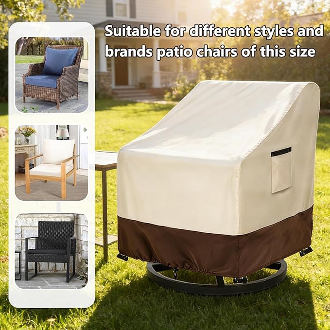 Patio Chair Covers 2 Pack, 35W x 37D x 38.5H inches, 600D Heavy Duty Waterproof Outdoor Furniture Cover, Patio Furniture Covers for Lawn/Garden Chiars, Beige & Brown