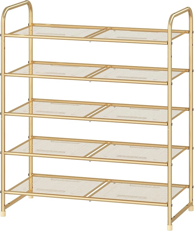 Simple Trending 5-Tier Stackable Shoe Rack, Expandable Shoe Shelf Gold