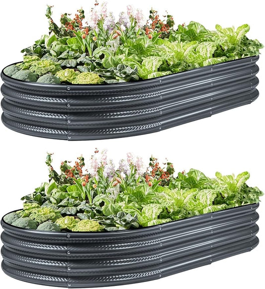 Gartist 2 Pack Raised Garden Bed Kits, 4x2x1FT Gray Oval Galvanized Outdoor Planter Beds, Easy Assembly Metal Raised Bed for Vegetables, Flowers & Herbs