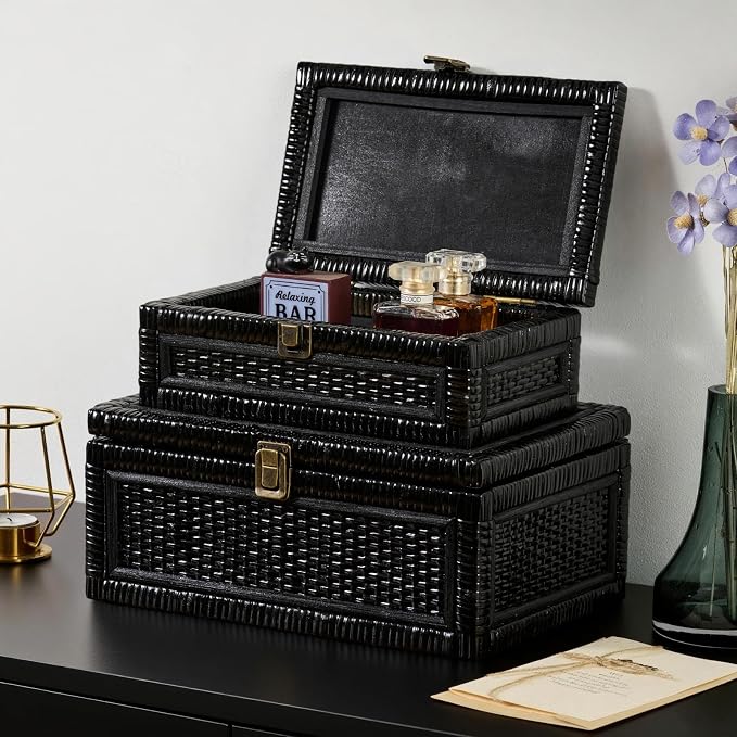 Rattan Box with Lid Decorative Natural Handmade Boho Baskets