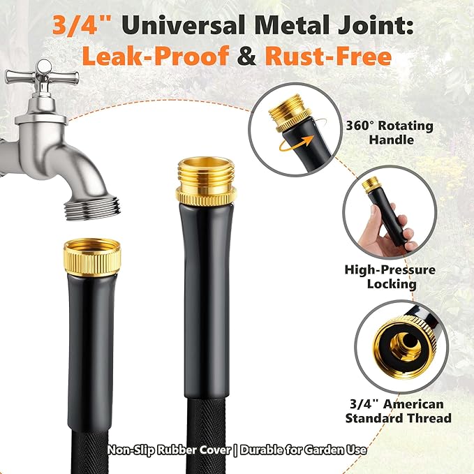 5FT Short Garden Hose – Kink-Free, Non-Expanding, Lightweight, Ideal for Connecting Extensions & Short-Distance Use (Balcony, RV, Bathroom) – Black