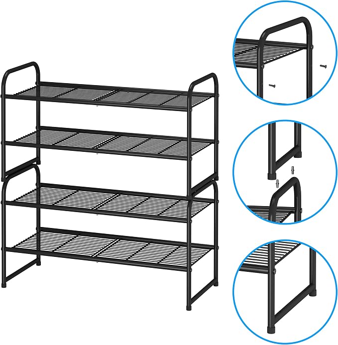 Simple Trending 2-Tier Stackable Shoe Rack, Black