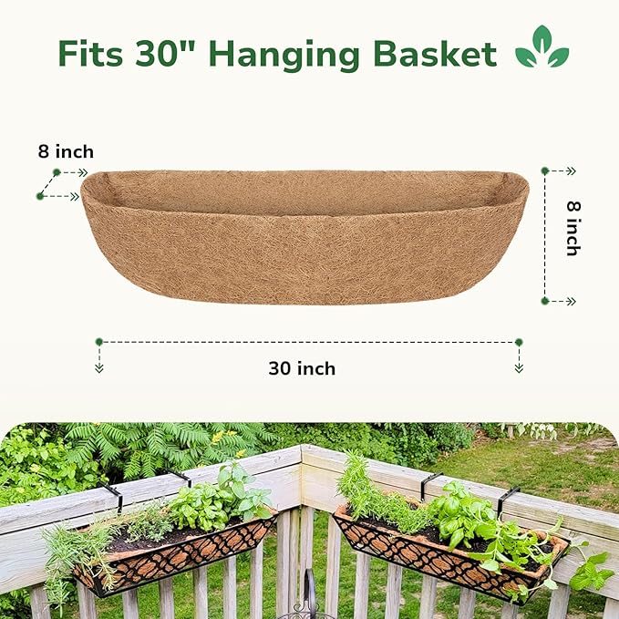 GreatBuddy 2 Pcs Coco Liners for Planters 30 Inch, Sturdy Window Box Liners, Perfect Planter Liners Replacement for The Old, 100% Natural, Easy to Straighten Out