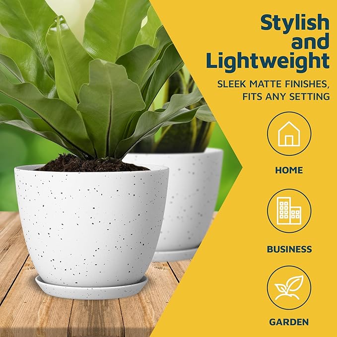 White Gray Plant Pots with Drainage Holes & Saucers 20 Pack, Indoor & Outdoor Stackable Space-Saving Planters for Houseplants & Flowers, (7", 6.7", 6", 5.3", and 4.8" Inches), Durable & Weatherproof