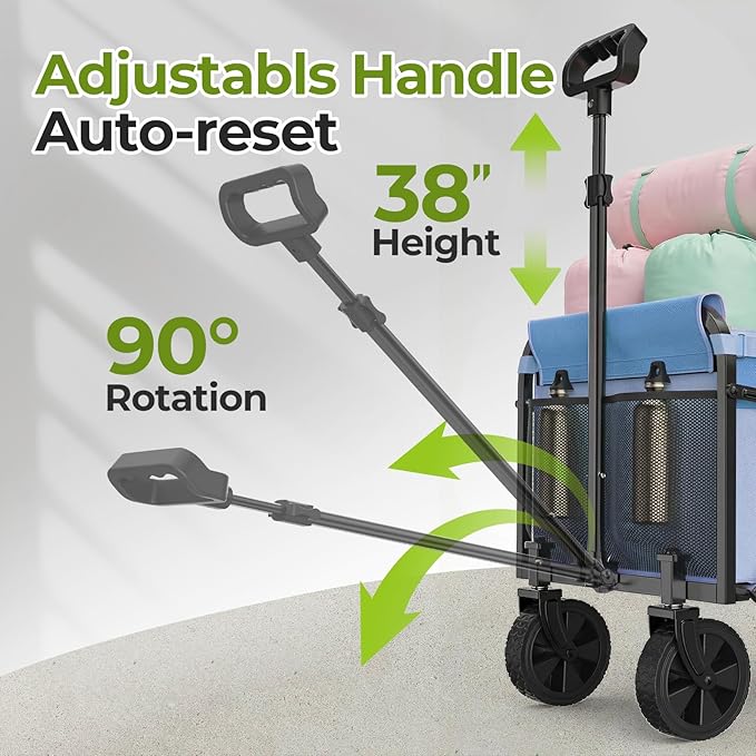 Collapsible Wagon Cart, Lightweight Portable Foldable Wagon with Wheels, 220lbs Utility Cart for Grocery, Light Camping, Sports, Easy to Fold & Store (Blue)