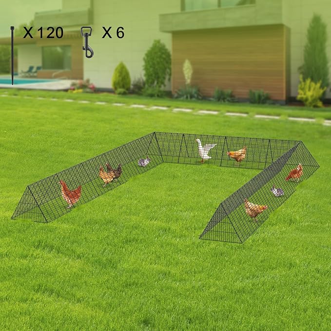 VEVOR Chicken Tunnels for Yard, DIY Metal Poultry Playpen for Outside with Waterproof Cover & Corner Frames, 2 Sets, 236.2 x 157.5 x 24.2 inch(LxWxH), Also Widely Used for Ducks, Rabbits, Geese Coop
