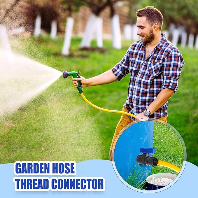 12 Packs Rain Barrel Spigot Kit 3/4" GHT Heavy Duty Plastic Garden Hose Shut Off Ball Valve Water Garden Hose Connector for Rain Barrels Telescopic Water Pipe(PVC Valve)
