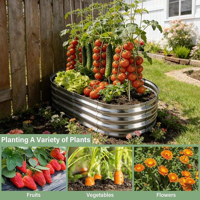 TATAANTY Galvanized Raised Garden Bed Kit, 2-Pack Rust-Resistant Planter Garden Boxes Outdoor, Oval Large Metal Raised Garden Beds for Vegetables Easy to Set Up - 4x2x1ft (2 Pack)