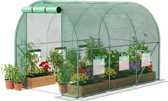 Superlele 10x7x7FT Tunnel Greenhouse for Outdoors, Heavy Duty Walk in Greenhouse, Large Garden Green House with Reinforced PE Mesh Cover, 6 Windows with Screen, Stakes and Ropes, Green
