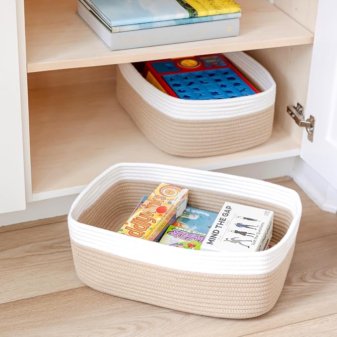 Woven Rope Baskets for Organizing, 3 Pack, 15.5 x 11 x 5.5" Storage Bins