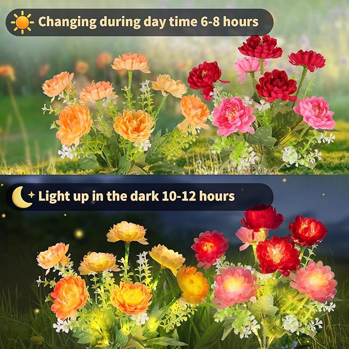 Solar Garden Lights Outdoor, 4 Pack 28 Solar Flower Lights, Waterproof Solar Lights Outdoor for Yard, Patio, Grave, Pathway, Landscape,Lawn, Party, Garden Decor, Gift for Women, Mom Grandma