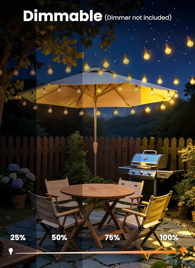 Outdoor String Patio Lights, 150FT 75 LED Patio Lights Waterproof, Connectable Shatterproof Hanging Outside String Light for Backyard, Porch, Deck, Balcony, Garden, House Decor, 2200K