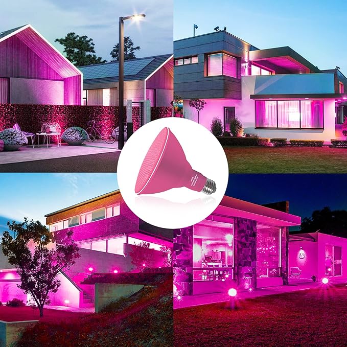 PAR38 Flood Pink Light Bulbs,4 Pack Dimmable,E26 Base Pink Flood Light Outoor(20W Replace to 200W),Halloween Light Bulb for Outside,Christmas,Holiday Lighting