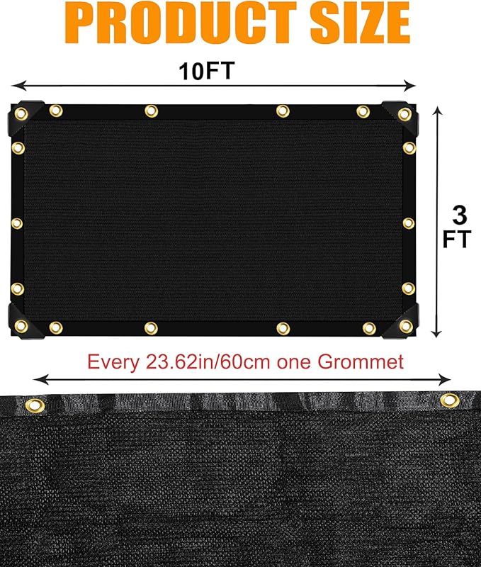 E.share 90%-95% Black Sun Shade Cloth 3FT x 10FT, Heavy Duty Outdoor Shade Netting with Reinforced Grommets, UV Resistant Breathable Fabric for Patio Garden Greenhouse Pergola Chicken Coop & Kennel