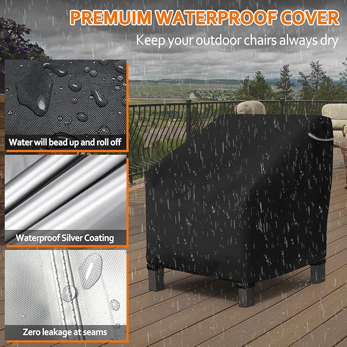 STARTWO Patio Outdoor Chair Covers 2 Pack, Outdoor Furniture Covers Waterproof adapter for Lawn Lounge Seat, Wicker, Swivel, Adirondack, Rocking Chairs, 36"W x 37"D x 36"H inch, Black