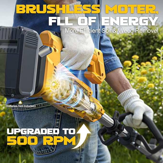 Cordless 2-in-1 Tiller Cultivator & Weed Wacker Compatible with Dewalt 20V Battery (Tool Only), 500RPM Electric Garden Tiller String Trimmer, 9" Tilling Width 9.4" Depth for Soil Lawn Cultivation