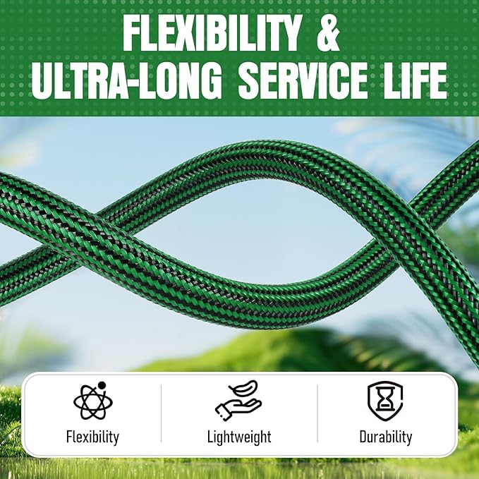 Garden Hose 75 ft x 3/4" NON-EXPANDABLE Water Hose, Flexible & Lightweight Kink Resistant Hybrid Hose, Leak-Proof Heavy Duty, Super Durable Fabric with 3/4" Solid Brass Connectorsaaa
