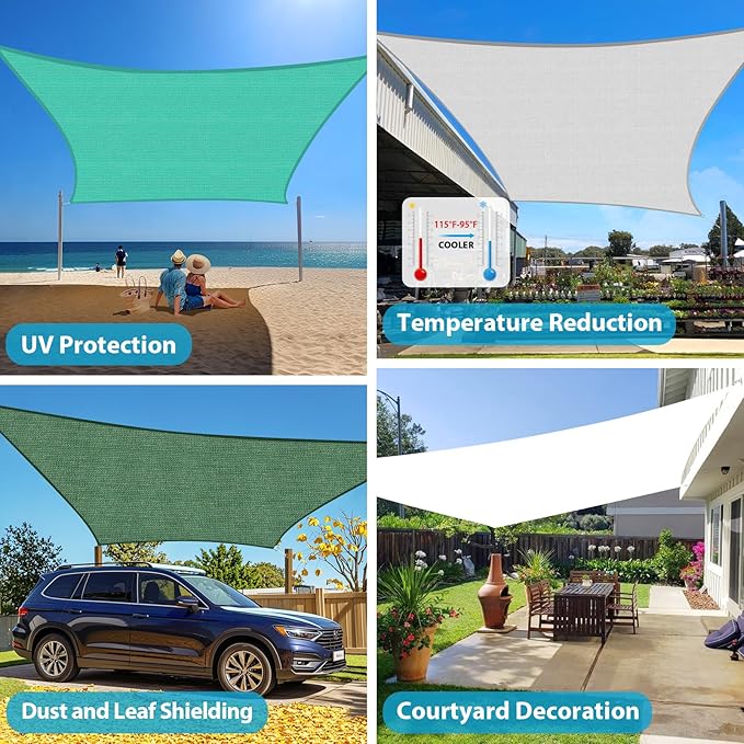 Amagenix Sun Shade Sail 6X14 Curved Edge Outdoor Shade Canopy Blue Breathable 95% UV Block Shade Cloth for Patio Garden Backyard (We Make Custom Size)