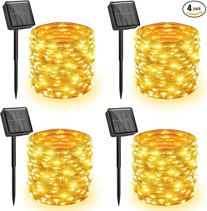 Minetom 4 Pack Solar String Lights, Total 132Ft 400 LED Solar Fairy Lights Outdoor Waterproof, 8 Modes Firefly Starry Twinkle Lights for Yard Garden Patio Tree DIY Crafts Wedding Party(Warm White)