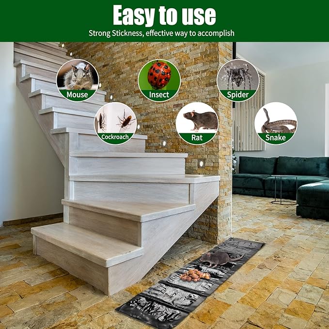 Qualirey 12 Pcs 47 Inch Ultra Large Sticky Mouse Glue Traps Sticky Rat Trap that Work for Rats Roaches Rodents Heavy Duty Pre Baited Mats Indoor Outdoor Catch Pest (Black)