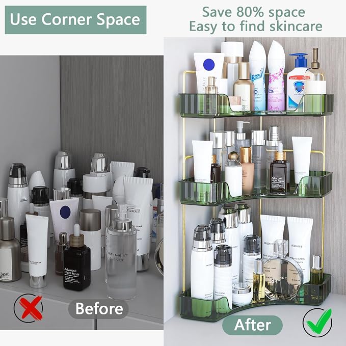 Webetop Corner Bathroom Organizer 3 Tier Makeup Countertop Shelf for Vanity