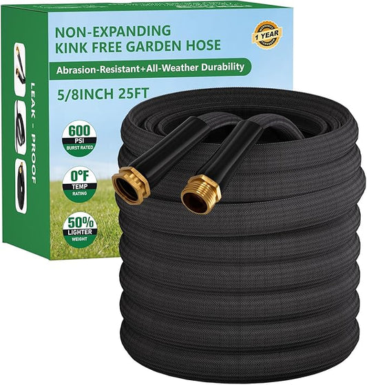 Garden Hose 25FT, Non-Expanding Water Hose Ultra Lightweight, Kink-Free, Burst-Resistant, Lead-Free, Durable & Flexible High-Pressure Hose for Yard, Lawn, Outdoor, Car Washing