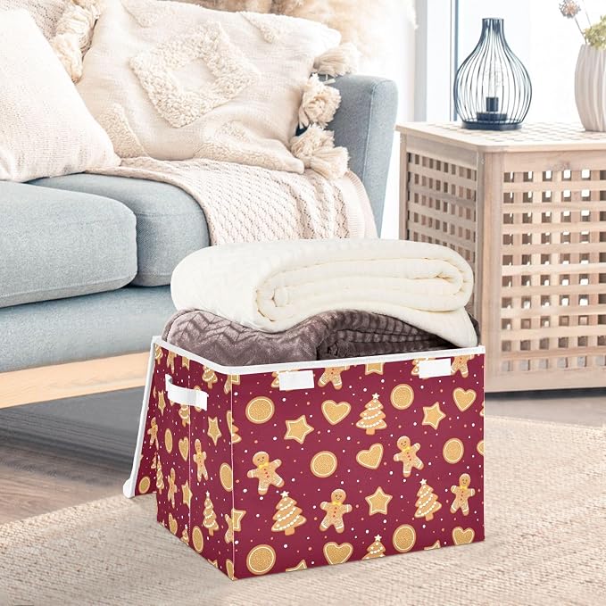 senya Christmas Baskets Collapsible Storage Bins with Lids, Christmas Gingerbread Cookies Storage Boxes Clothes Baskets for Organizing