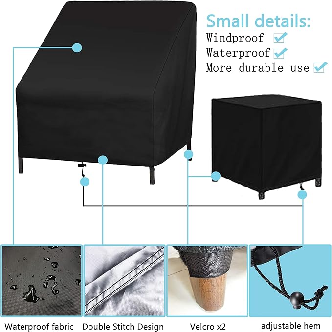 Patio Furniture Chair Covers Set, 3PCS Outdoor Garden Furniture Sofa Cover with 420D Durable Waterproof, Fit for Outdoor Wicker/Rattan Chair Conversation Sets