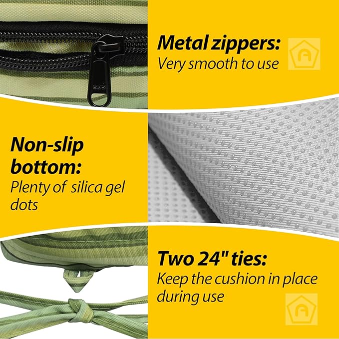 AAAAAcessories Outdoor Seat Cushions for Chairs, Waterproof, Fade-Resistant, 21" x 21" x 3", Patio Furniture Replacement Cushions, Set of 2, Mossy Forest Stripe
