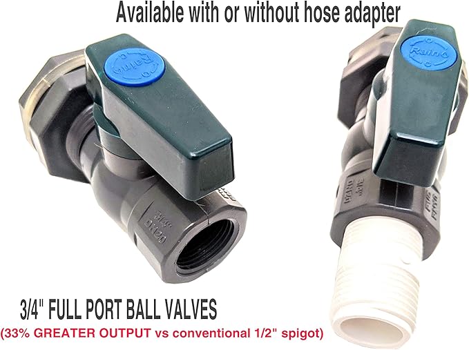 Rain Barrel Garden Spigot Kit - 3/4" Full Port PVC Ball Valve with Bulkhead Fitting Adapter